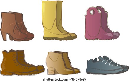 boot pairs, rain boots, sneakers, women boots
