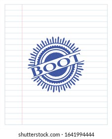 Boot pen strokes emblem. Blue ink. Vector Illustration. Detailed.