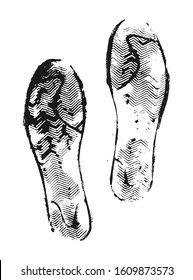 Boot print isolated on white background. Grunge texture effect.
