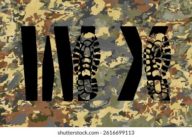 Boot print monograms. Latin letters W and X on khaki classic background