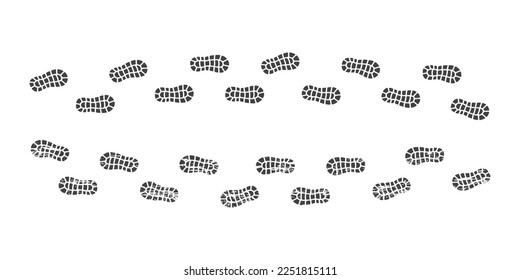 Boot print vector illustration. Shoe tracking path, tread imprint pattern, footwear shoeprint track.