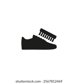 Boot with shoe brush icon. Cleaning and care of shoes. Isolated vector on white background.