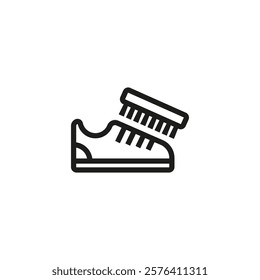 Boot with shoe brush icon. Cleaning and care of shoes. Isolated vector on white background.