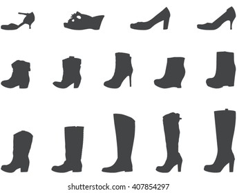 Boot and shoe silhouettes, vector illustration
