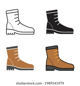 Boot shoes for climbing or adventure. rubber boot, hiking shoes, man shoes or footwear in casual or sporty style. Camping boot line black icon. Vector illustration. Design on white background. EPS 10