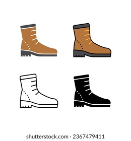 Boot shoes for climbing or adventure. rubber boot, hiking shoes, man shoes or footwear in casual or sporty style. Camping boot line black icon. Vector illustration. Design on white background. EPS 10