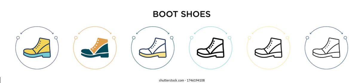 Boot shoes icon in filled, thin line, outline and stroke style. Vector illustration of two colored and black boot shoes vector icons designs can be used for mobile, ui, web