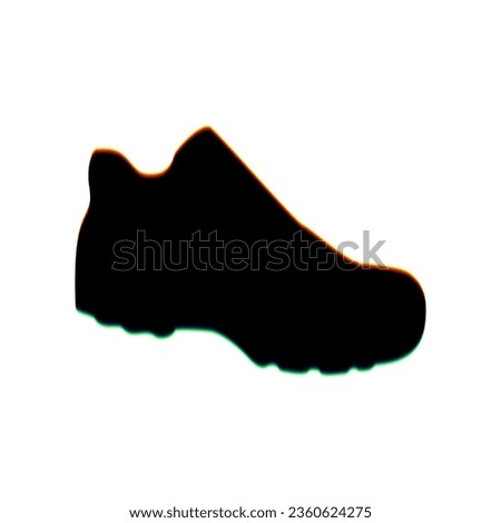 Boot sign. Black Icon with vertical effect of color edge aberration at white background. Illustration.
