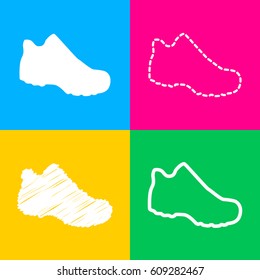 Boot sign. Four styles of icon on four color squares.