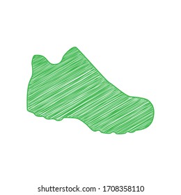 Signo de arranque. Ícono de garabato verde con contorno sólido sobre fondo blanco.  Ilustración.