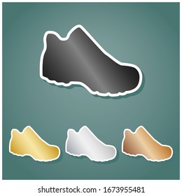 Boot sign. Set of metallic Icons with gray, gold, silver and bronze gradient with white contour and shadow at viridan background. Illustration.