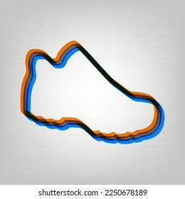 Boot sign. Stroked Icon in orange, azure and old lavender Colors at gray Background. Illustration.
