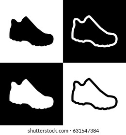 Boot sign. Vector. Black and white icons and line icon on chess board.