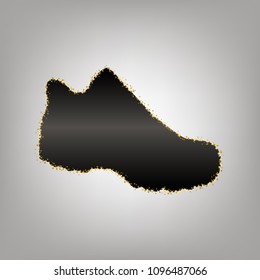 Boot sign. Vector. Blackish icon with golden stars at grayish background.