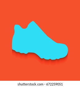 Boot sign. Vector. Blue icon with soft shadow putted down on flamingo background.