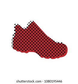 Boot sign. Vector. Brown icon with shifted black circle pattern as duplicate at white background. Isolated.