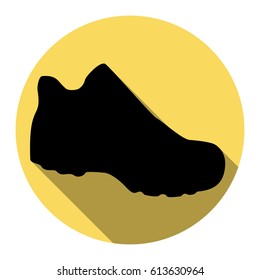Boot sign. Vector. Flat black icon with flat shadow on royal yellow circle with white background. Isolated.