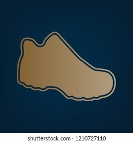 Boot sign. Vector. Golden icon and border at dark cyan background.