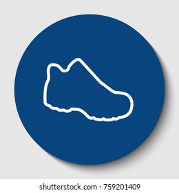 Boot sign. Vector. White contour icon in dark cerulean circle at white background. Isolated.