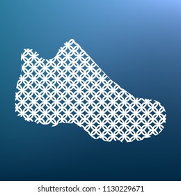 Boot sign. Vector. White textured icon at lapis lazuli gradient background.