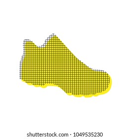 Boot sign. Vector. Yellow icon with square pattern duplicate at white background. Isolated.