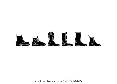 Boot Silhouette Vector Icon Collection Set