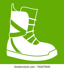 Boot for snowboarding icon white isolated on green background. Vector illustration