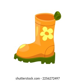 Boot sticker. Vector illustration of cute fall item. Cartoon boot isolated on white background. Autumn decor concept