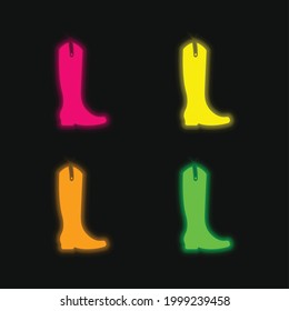 Boot Tall And Black four color glowing neon vector icon
