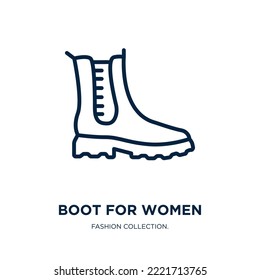 boot for women icon from fashion collection. Thin linear boot for women, boot, collection outline icon isolated on white background. Line vector boot for women sign, symbol for web and mobile