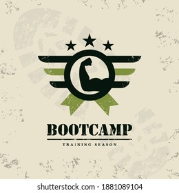 Bootcamp Fitness Body Workout Training Extreme Sport Outdoor Rough Vector Concept Design On Grunge Background