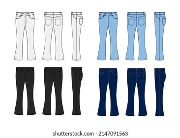 Bootcut Jeans Pants Vector Template Illustration Stock Vector (Royalty ...