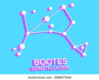 Bootes constellation 3d symbol. Constellation icon in isometric style on blue background. Cluster of stars and galaxies. Vector illustration