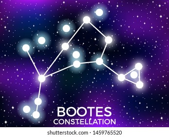 Bootes constellation. Starry night sky. Cluster of stars and galaxies. Deep space. Vector illustration