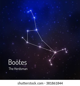 Bootes (herdsman) constellation in the night starry sky. Vector illustration