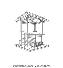 Ilustración vectorial del contenedor de booth. Arte de línea blanca y negra. Negocios al aire libre