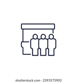 Stand, Messestand Symbol mit Menschen, LinienVektorgrafik