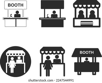 Booth icon set, promo stand icon set black vector