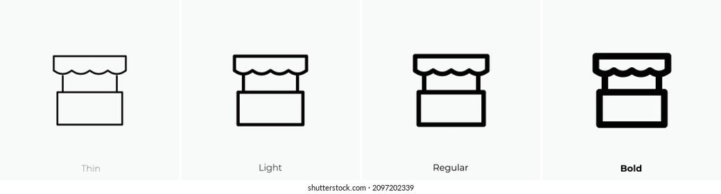 booth icon. Thin, Light Regular And Bold style design isolated on white background