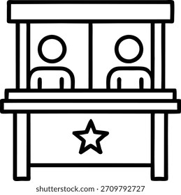 Booth outline vector icon, kiosk market stall. Simple outline graphics for designs, websites, presentations or other creative projects.