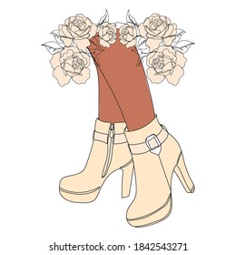 Bootie. Shoes - one line drawing. Vector illustration continuous line drawing.