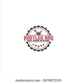 Logo del emblema de Bootleg BBQ en rojo y gris