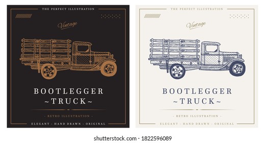 Bootlegger pickup Truck sketch vintage retro logo illustration