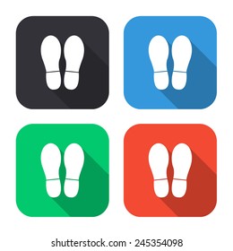 bootprints icon - colored illustration (gray, blue, green, red) with long shadow