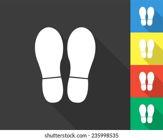 bootprints icon - gray and colored (blue, yellow, red, green) vector illustration with long shadow