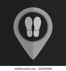 Bootprints vector icon - map pointer. Flat design