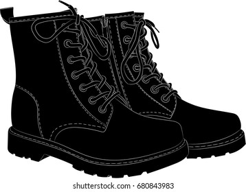 Boots black isolated on white. Vector illustration