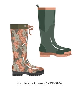 Boots collection. Hunting. Vector illustrations in flat style. Isolated vector illustration.