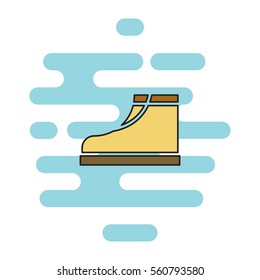 Boots color thin line icon. Cloud background 