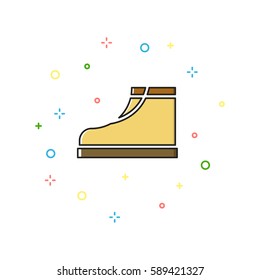 Boots color thin line icon. Background with color crosses and circles 